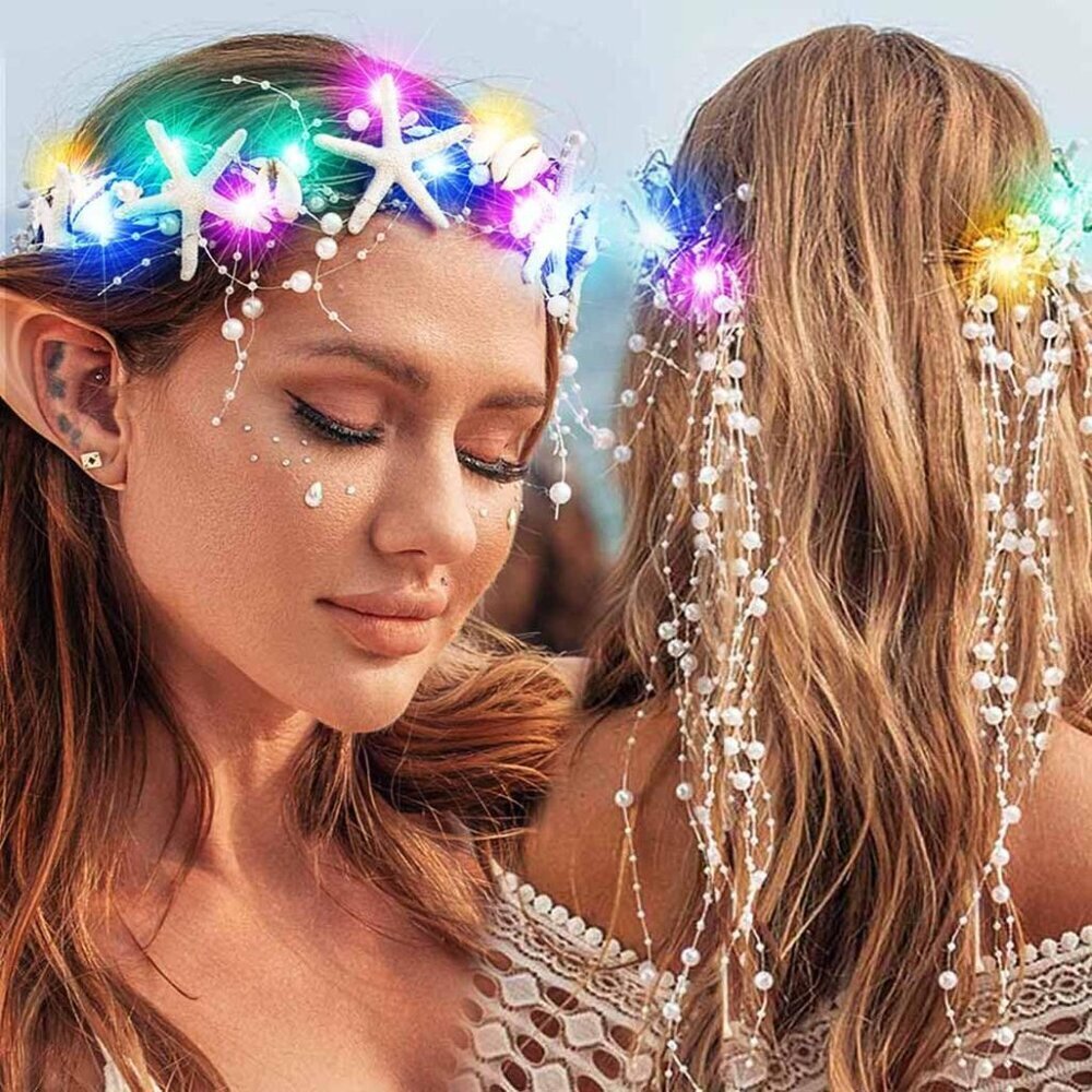 Seashell Crown Mermaid Headband Starfish LED Beach Wedding Accessories